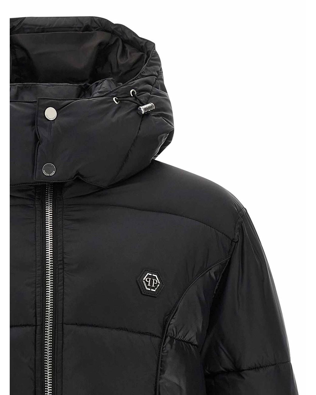 Philipp Plein Black Logo Patch Down Jacket for men