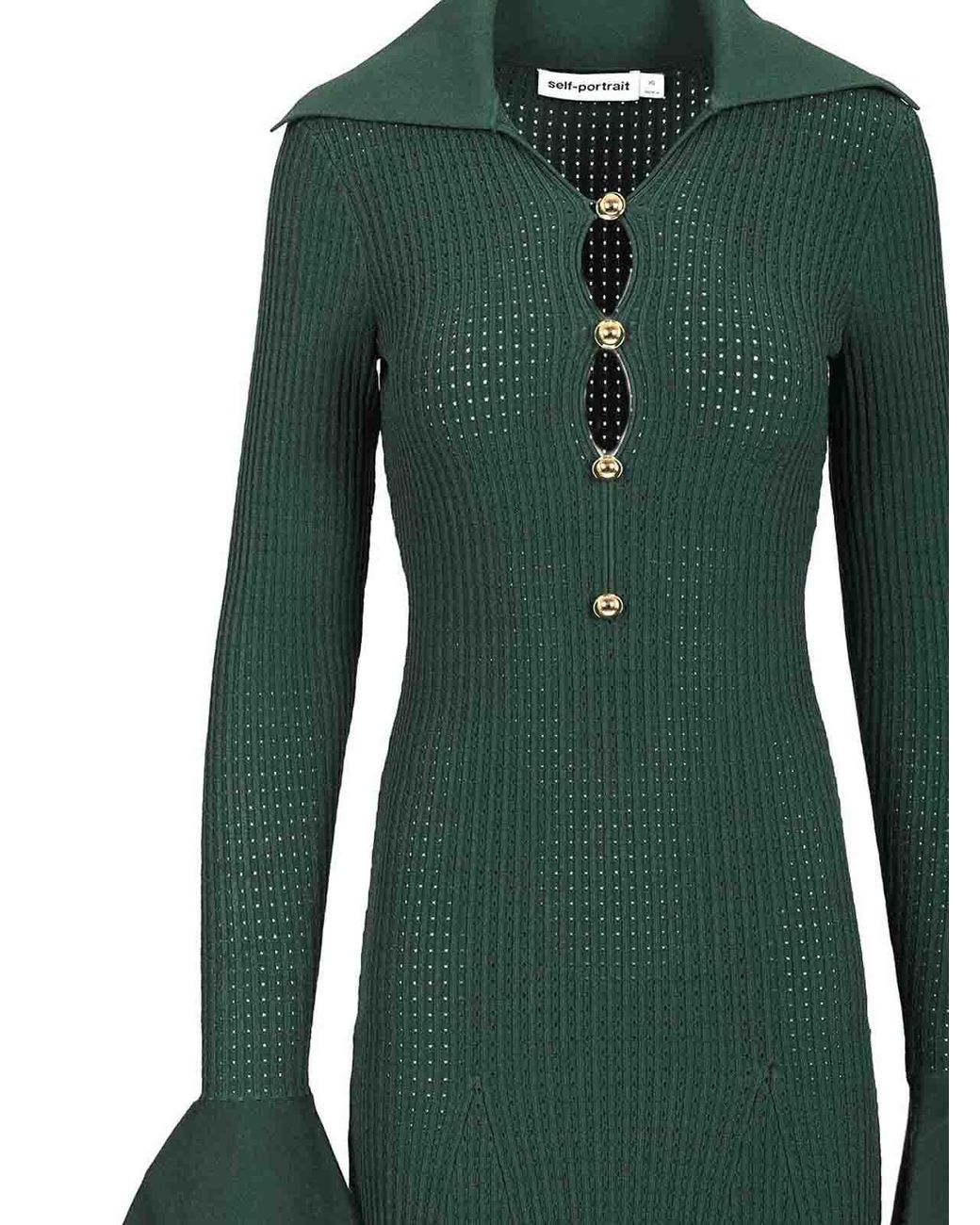 Self-Portrait Green Kknitted Midi Dress
