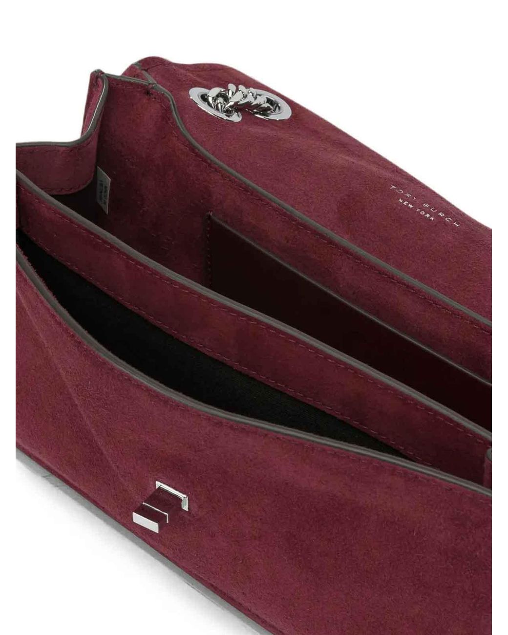 Tory Burch Purple Kira Turnlock Suede Shoulder Bag Merlot