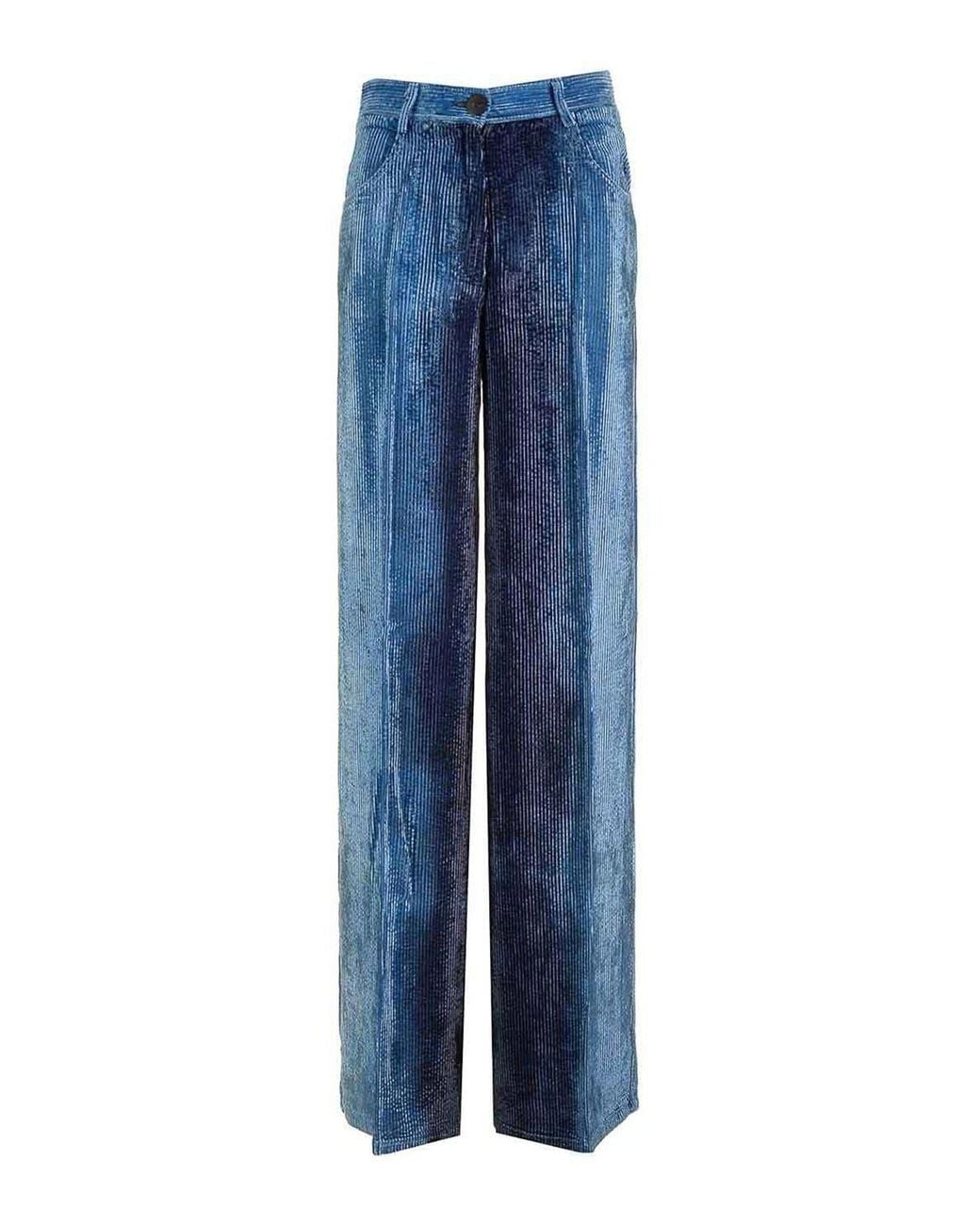 Forte_forte Blue Degrad Denim Velvet Wide Leg Pants Delav