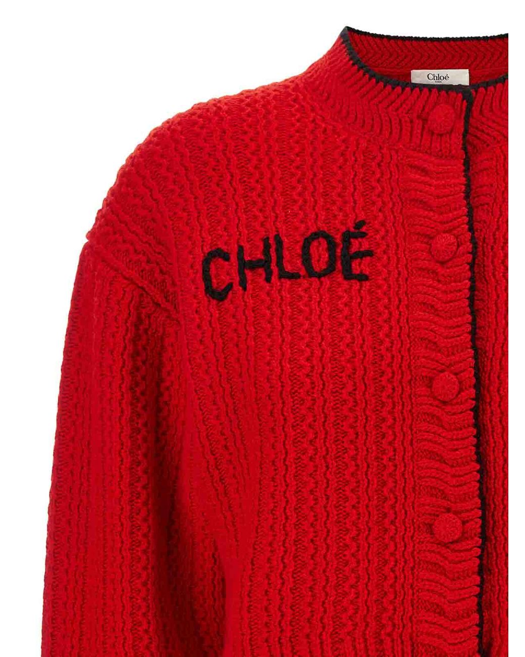 Chloé Red Embroidery Cardigan