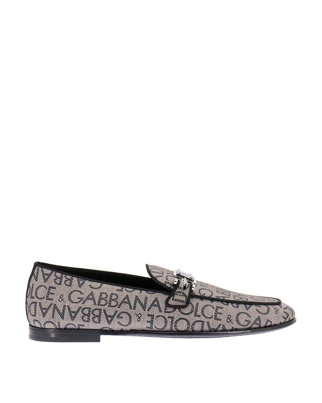 Dolce & Gabbana Gray Loafers With All-Over Lettering Logo Print for men
