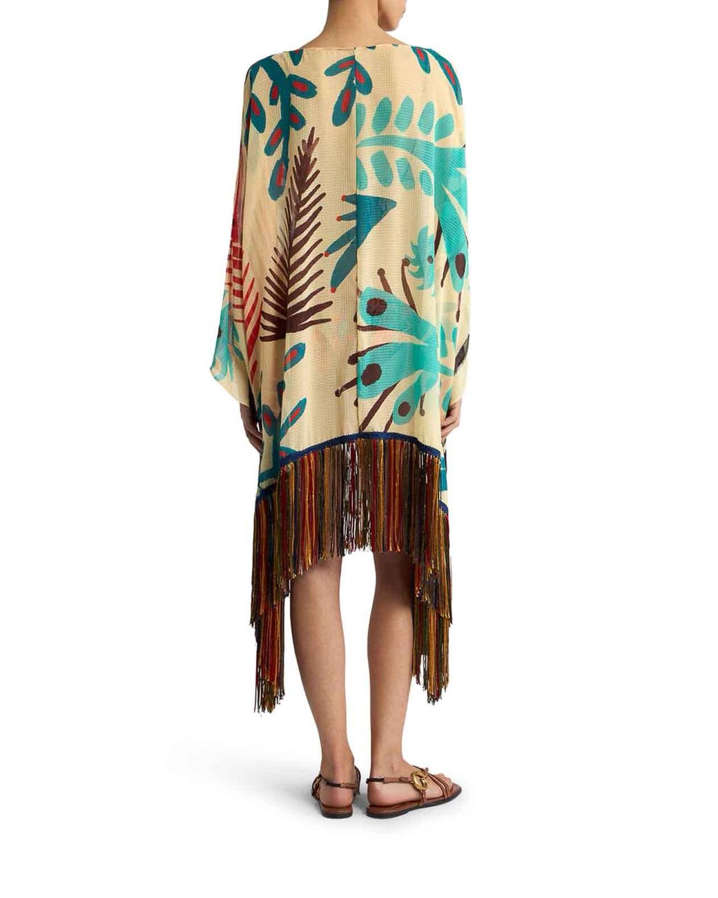 Etro Multicolor X Tabby Booth Seersucker Cover-Up Dress With Fringes And Placed Print