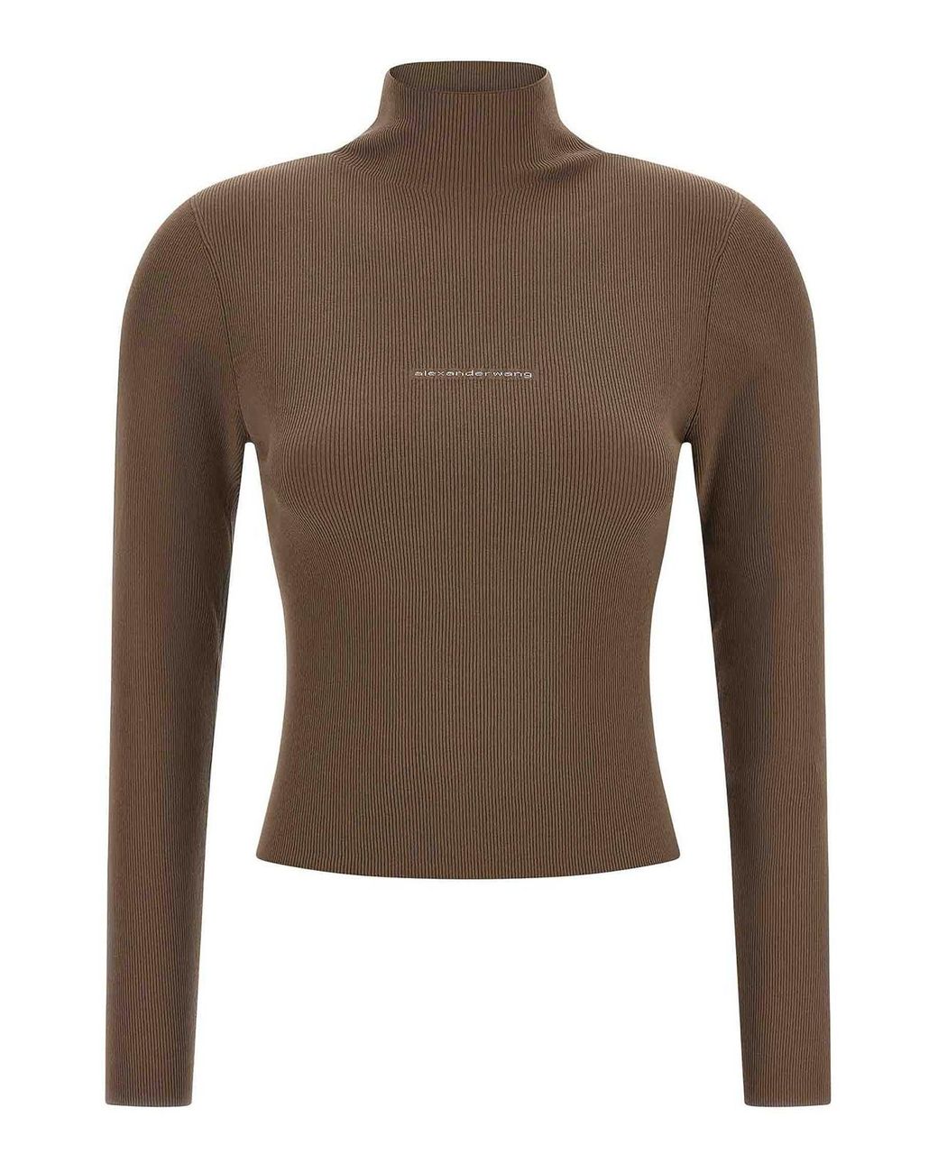 Alexander Wang Brown Logo Ribbed Sweater