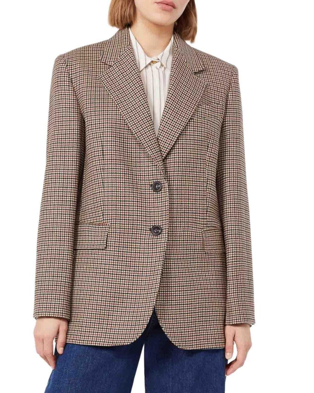 Max Mara Brown Single-Breasted Yarn-Dyed Wool Blazer
