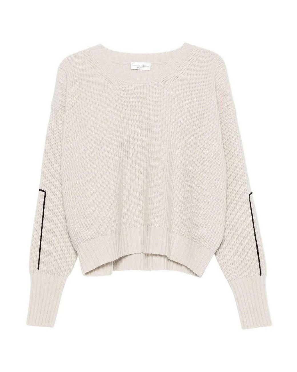 Roberto Collina Natural Embroidered Ribbed Wool Crewneck Jumper