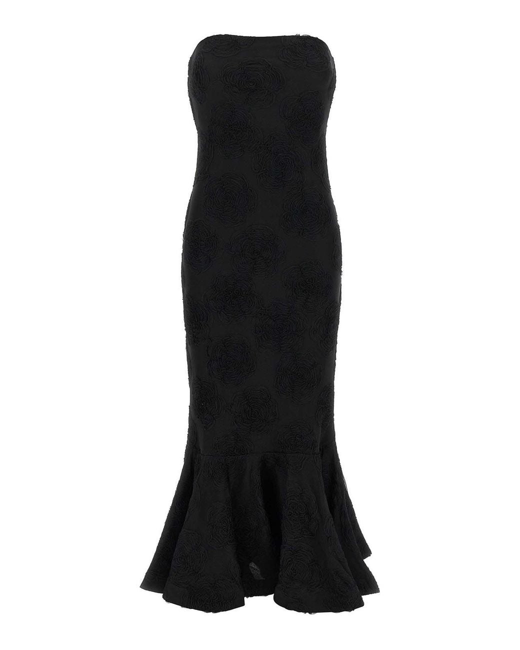ROTATE BIRGER CHRISTENSEN Black Flower Mesh Flounce Dress