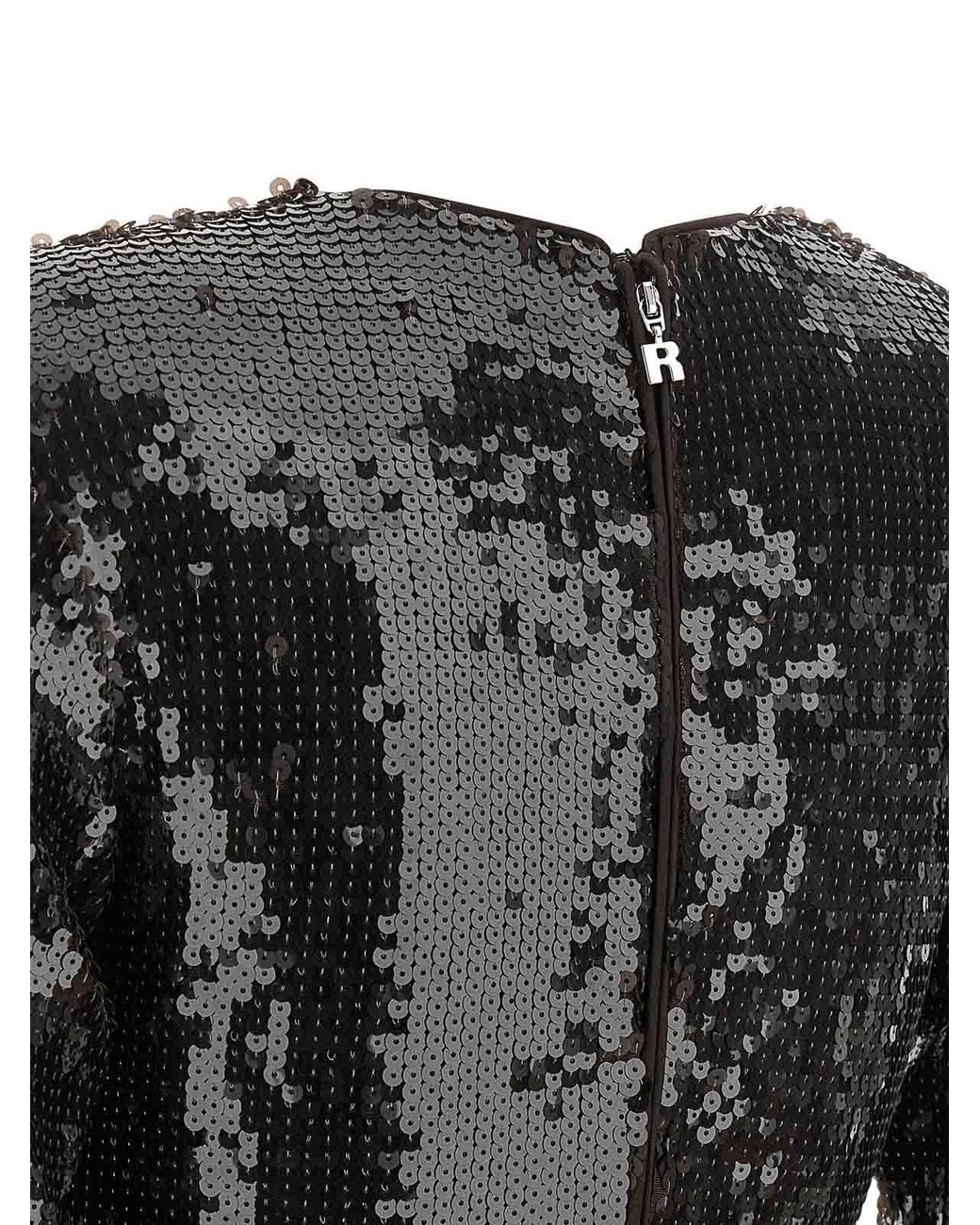 ROTATE BIRGER CHRISTENSEN Black Sequin Dess With Flowe