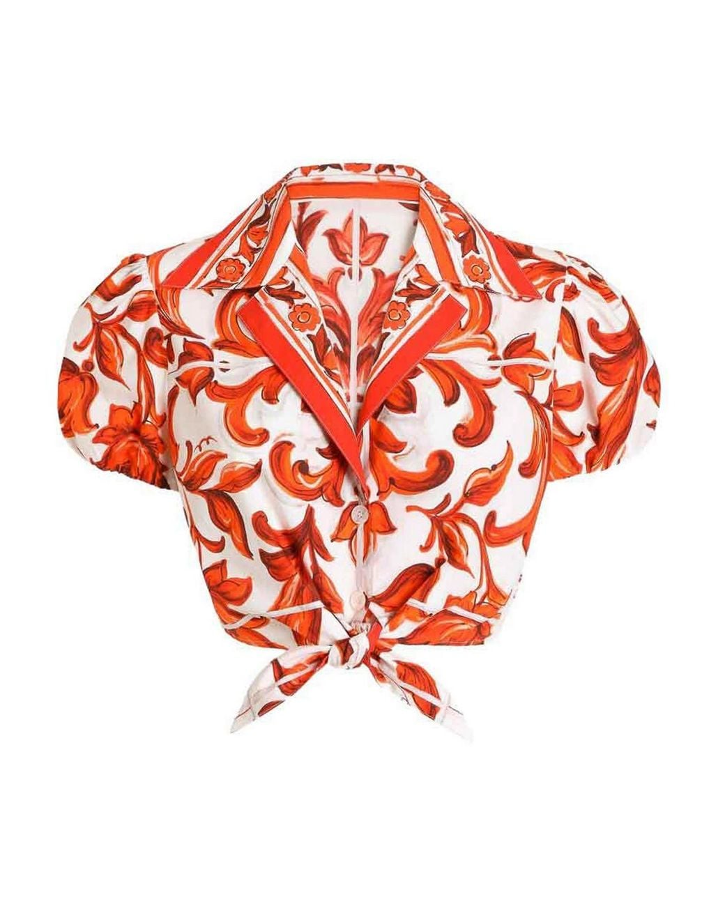 Dolce & Gabbana Red And Maiolica Print Poplin Shirt