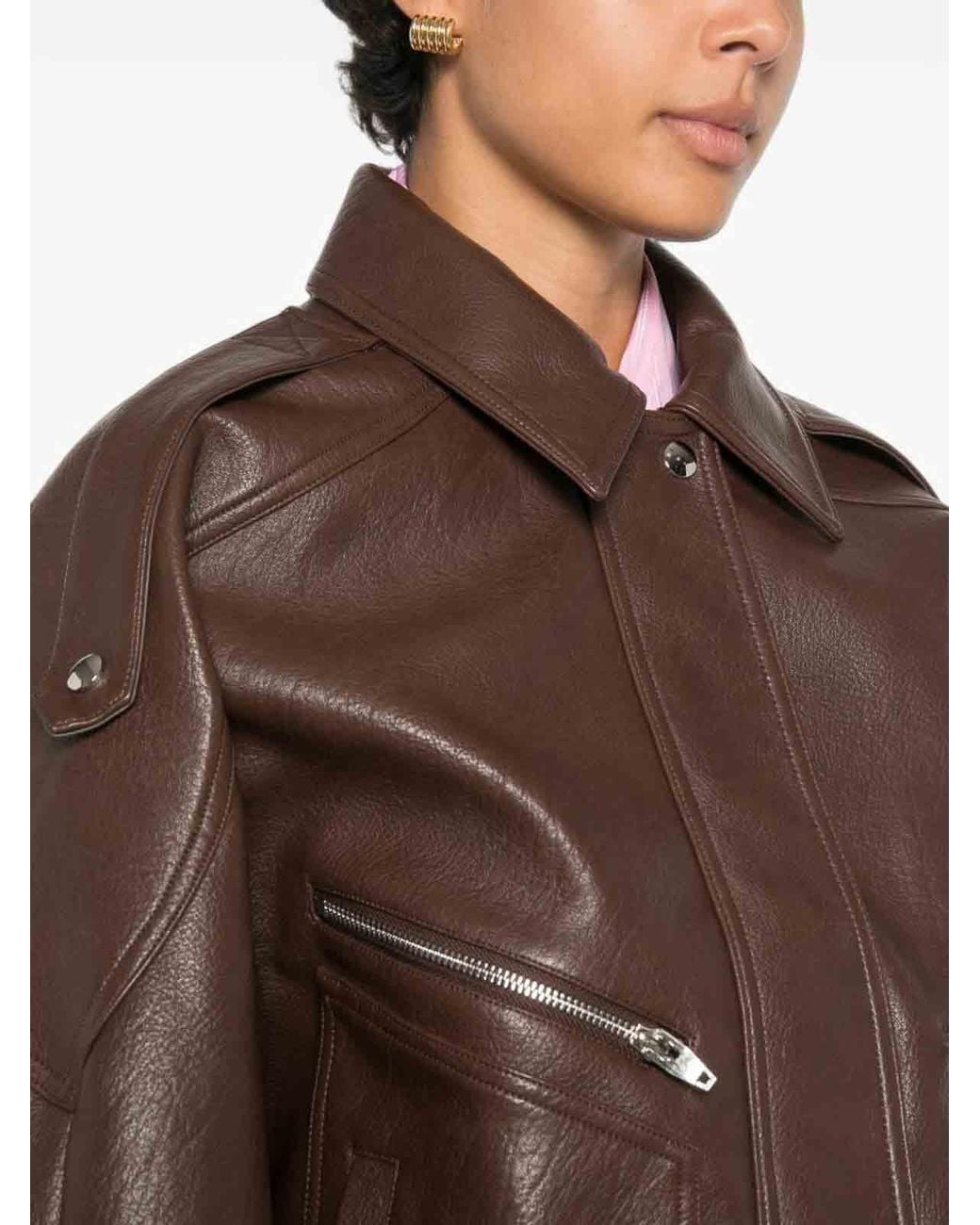 Frankie Shop Brown Hudson Faux Leather Bomber Jacket