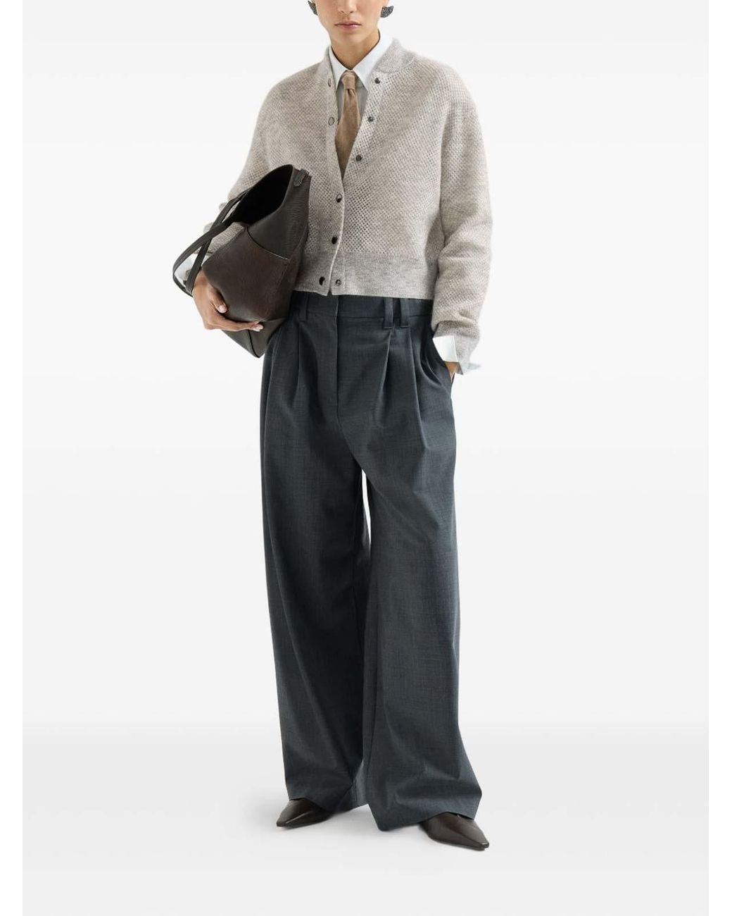 Brunello Cucinelli White Wool-Blend Cardigan With Buttons