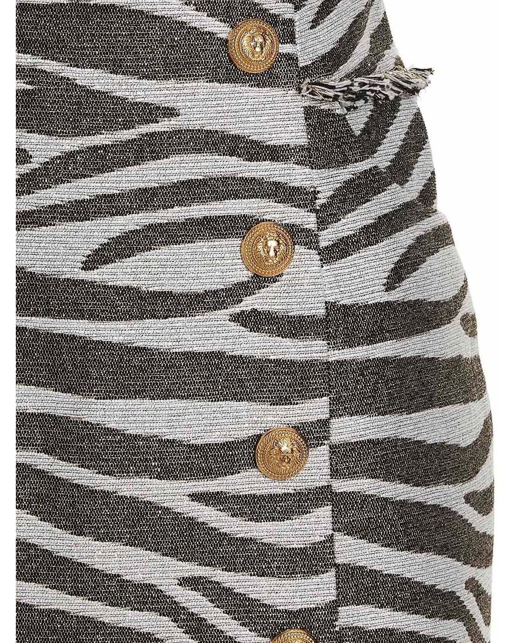 Balmain Gray Lurex Zebra Skirt