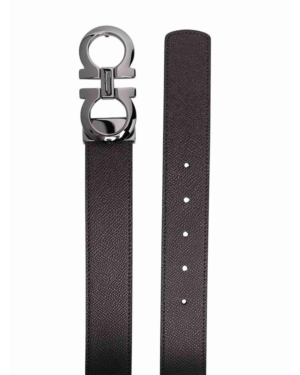 Ferragamo White Gancini Reversible Leather Belt for men