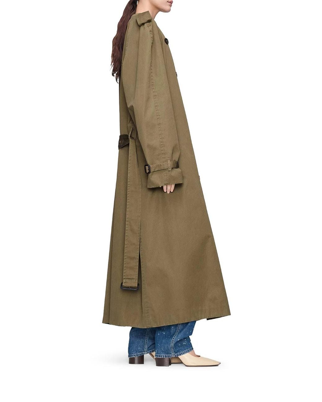 Maison Margiela Natural Long Double-Breasted Cotton Trench Coat