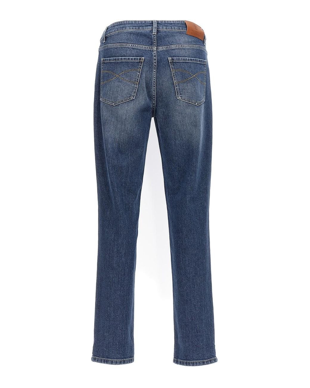 Brunello Cucinelli Blue Logo Embroidery Stretch Jeans for men