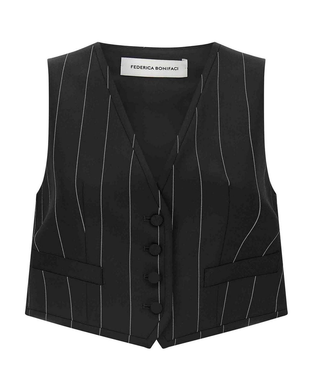 Federica Bonifaci Black Pinstriped Cropped Vest