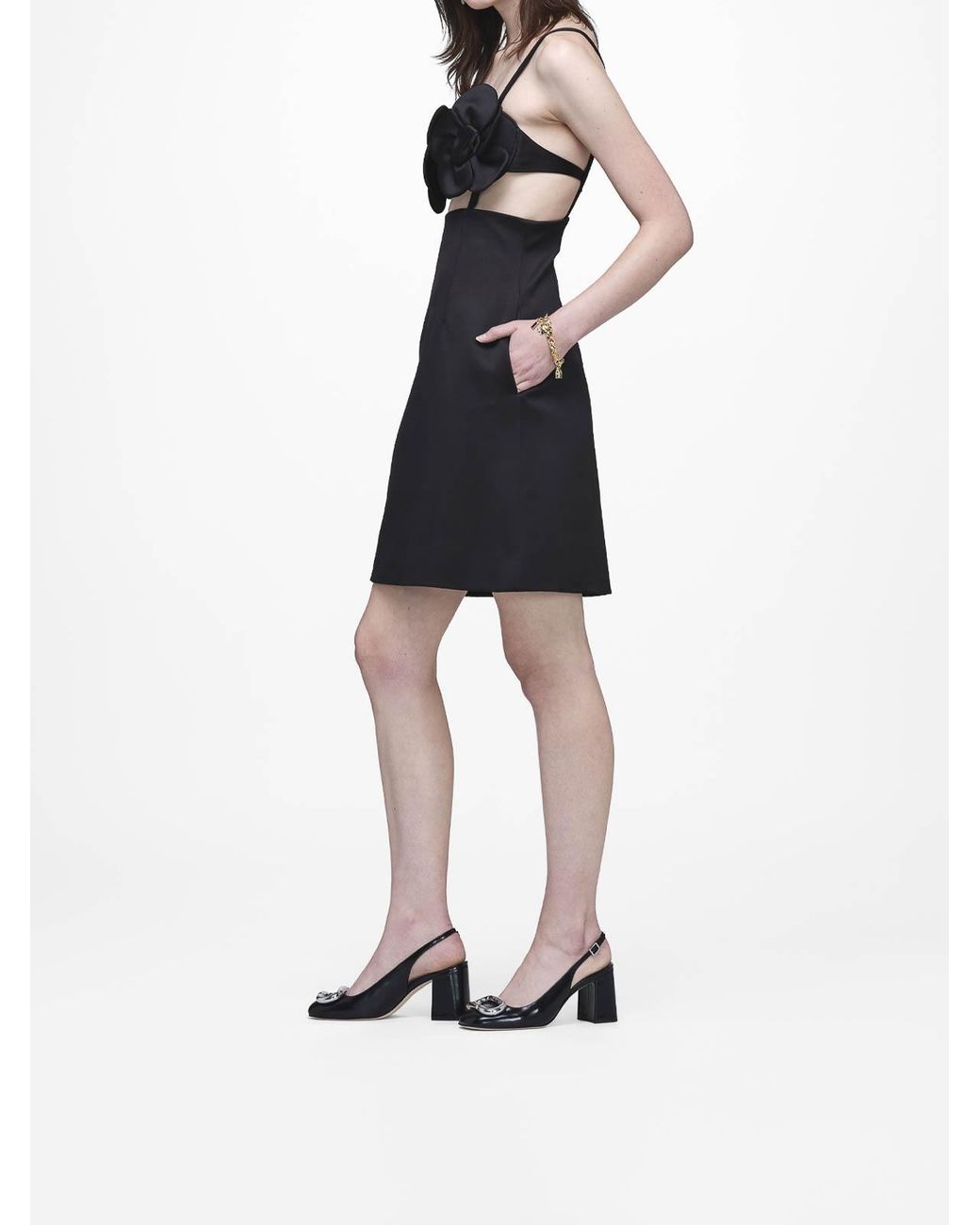 Marc Jacobs Black Satin Daisy Applique Dress