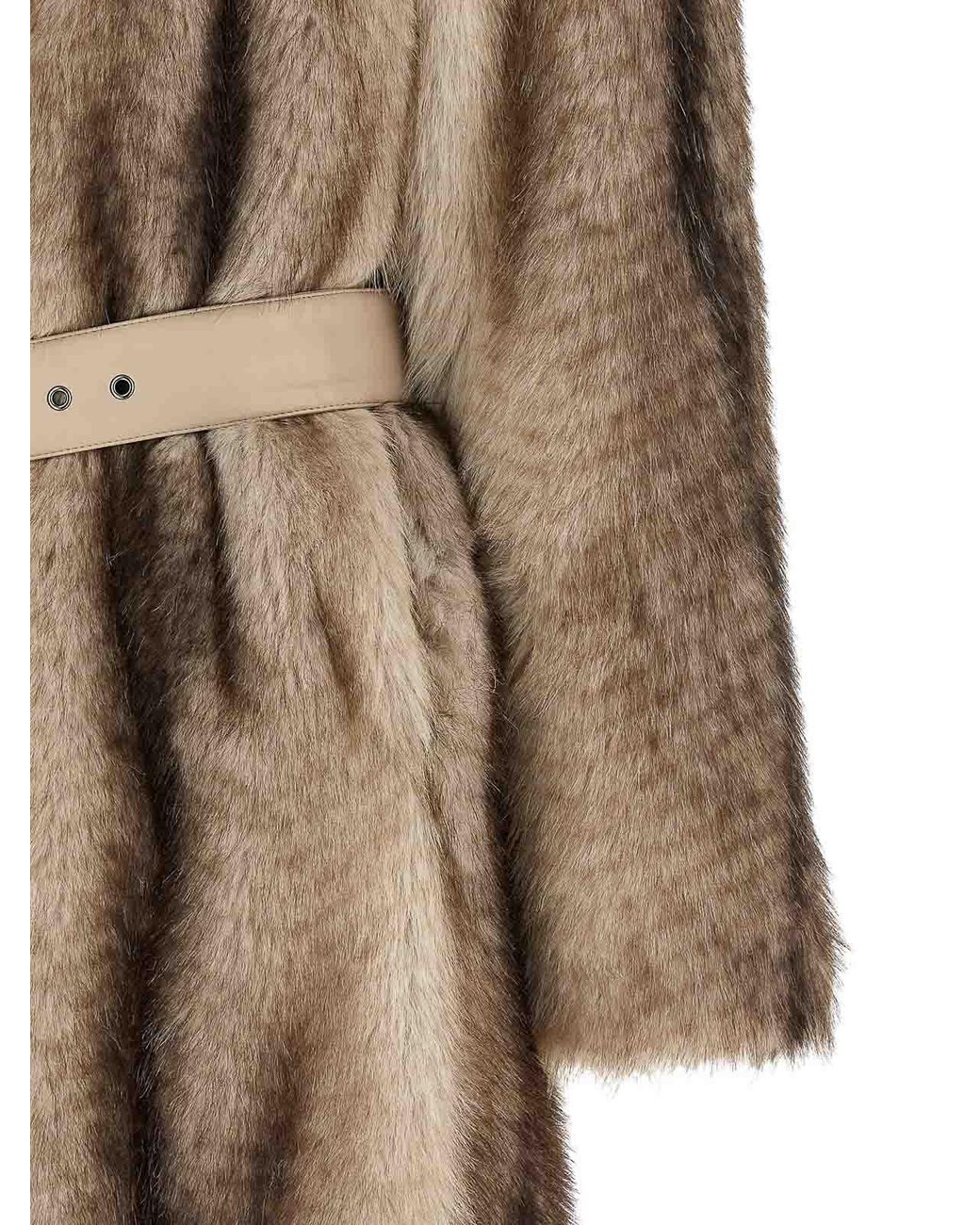 Twinset Brown Eco-Fur Coat