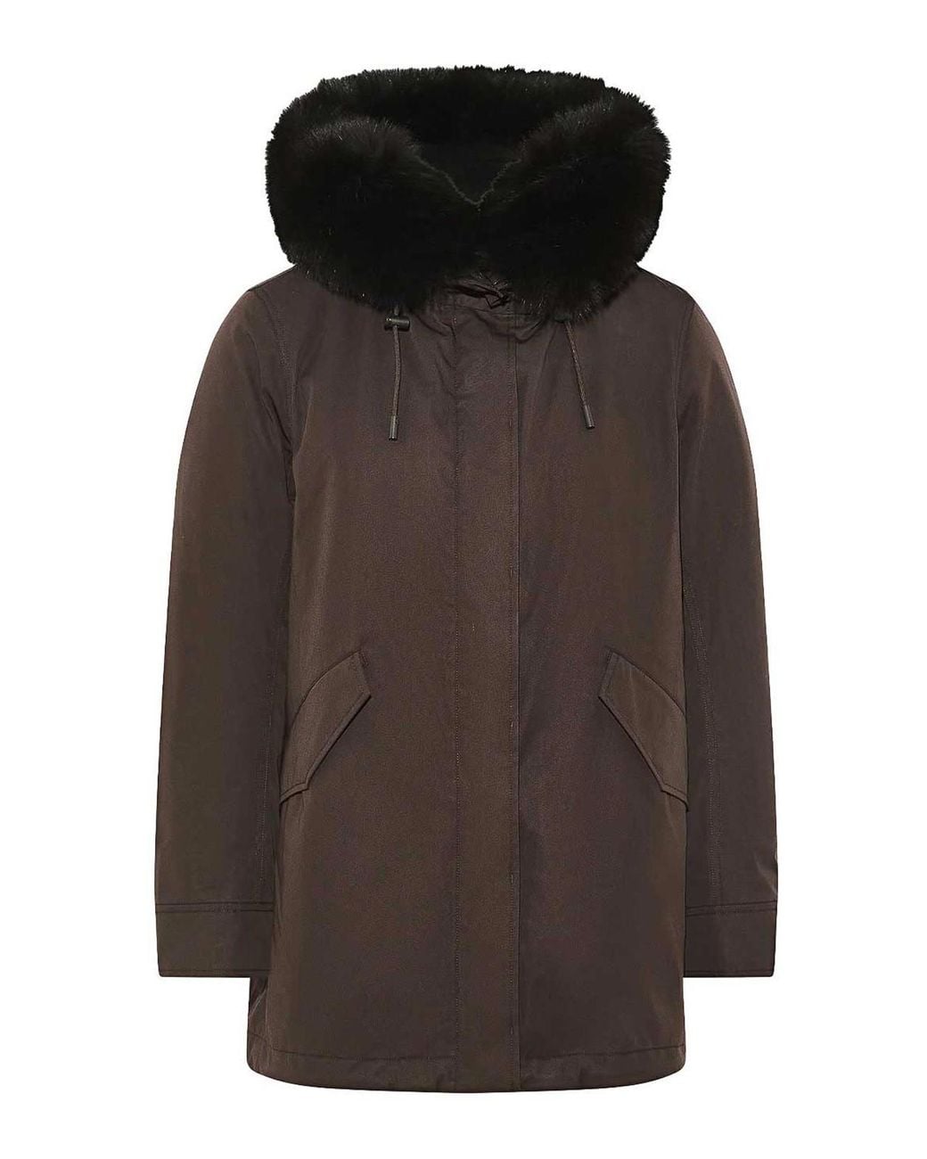 Yves Salomon Brown Short Waterproof Cotton Blend Fur-Trim Parka