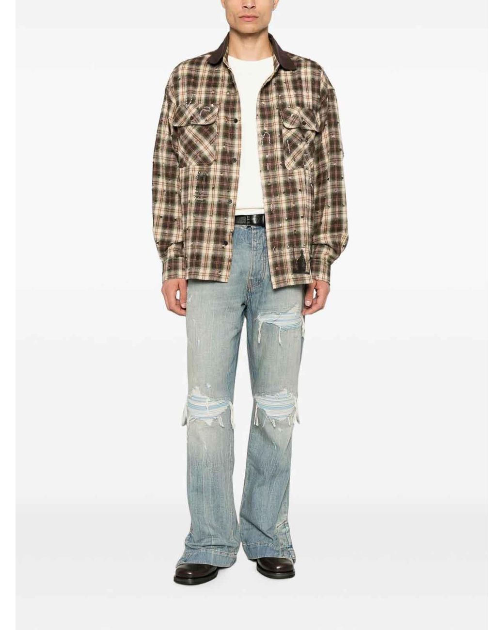 Palm Angels Brown Multicolored Checkered Shirt for men