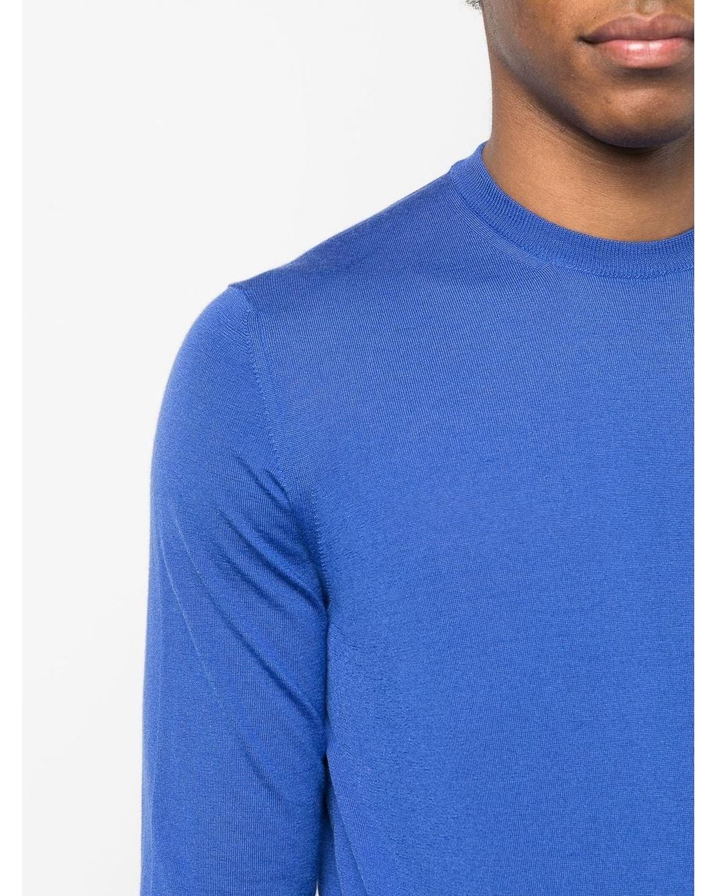 Drumohr Blue Wool And Silk Crewneck Sweater for men