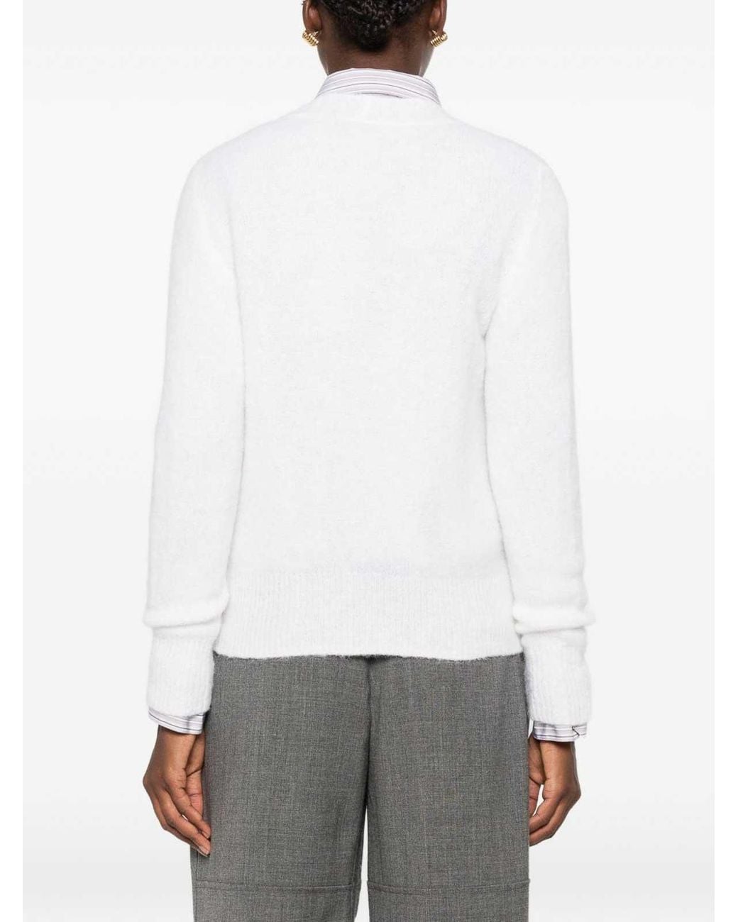 Base London White Wool V-Necked Cardigan