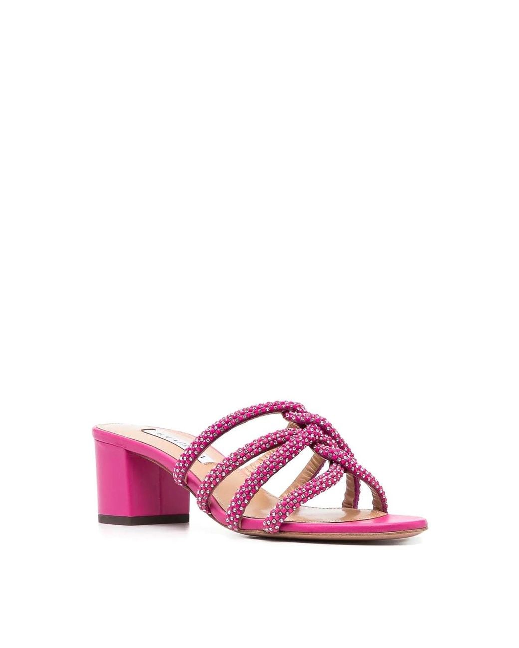 Aquazzura Pink Crystal-Embellished Fuchsia Leather Mules