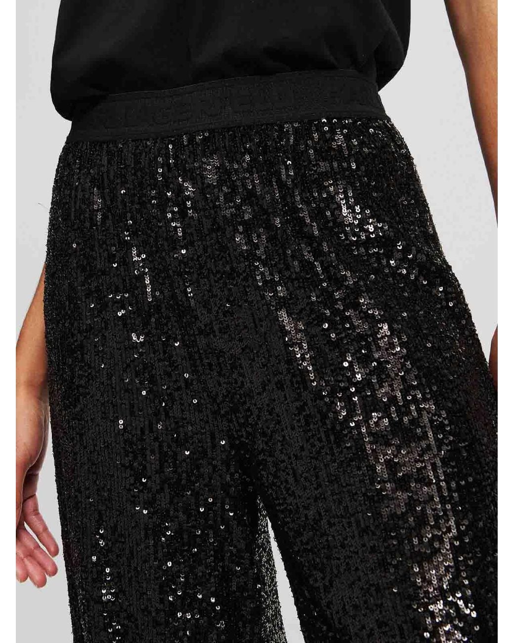 Karl Lagerfeld Black Jersey Fluid Sequin Pants