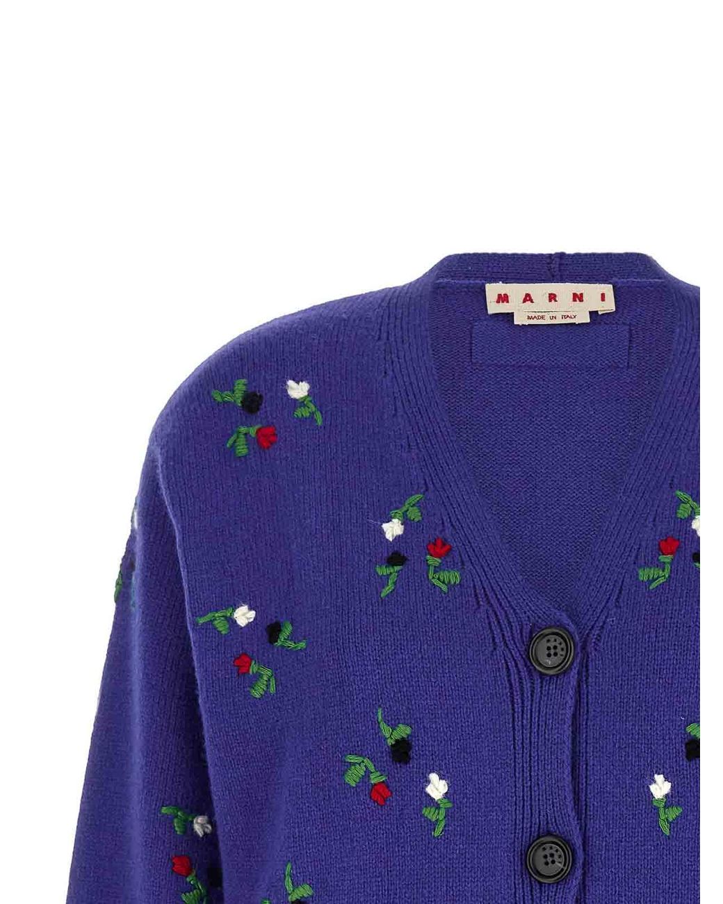 Marni Blue Floral Embroidery Cardigan