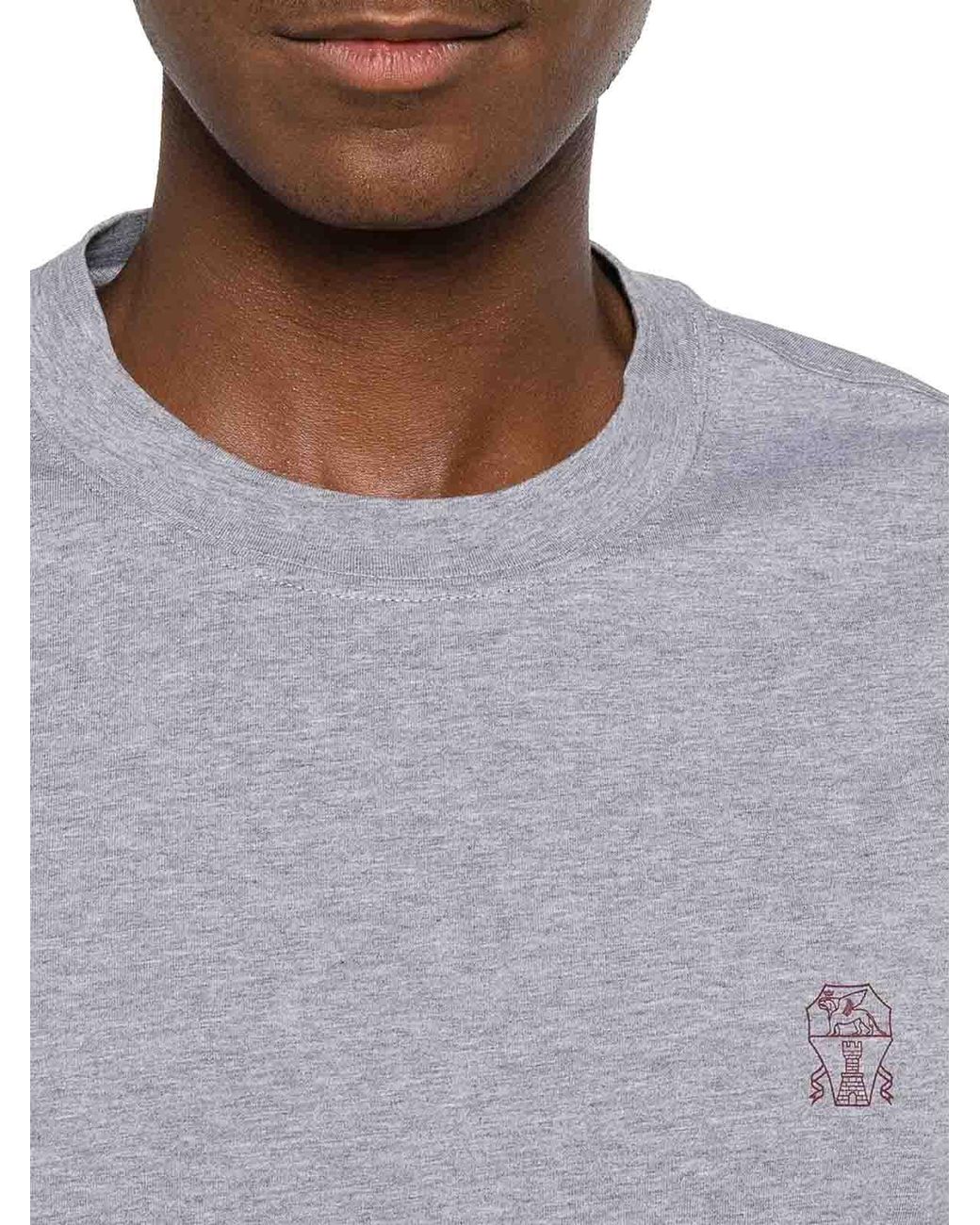 Brunello Cucinelli Gray Cotton T-Shirt With Contrasting Logo Print for men