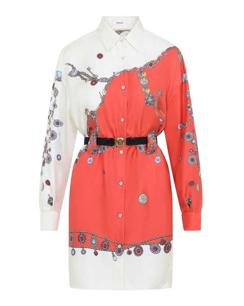Versace Red Twill Silk Stolen Jewels Dress