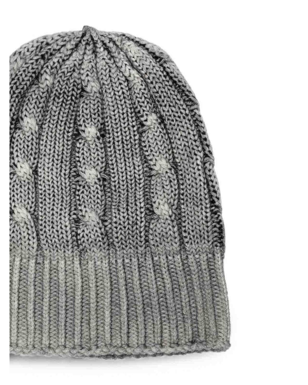 Avant Toi Gray Hand Painted Cashmere Braided And Ribbed Hat for men