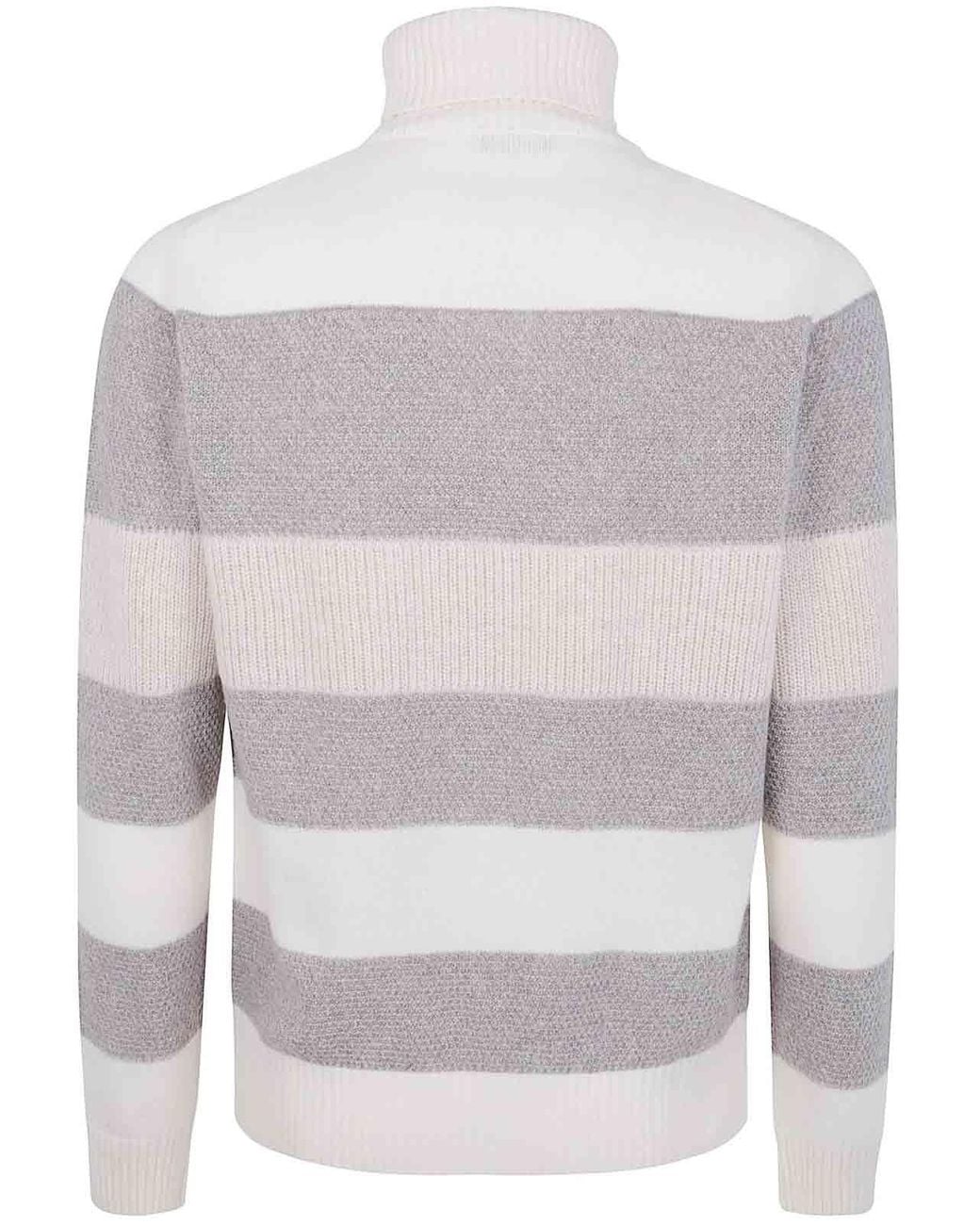 Barba Napoli White Turtle Neck Orizontal Stripes Sweater for men