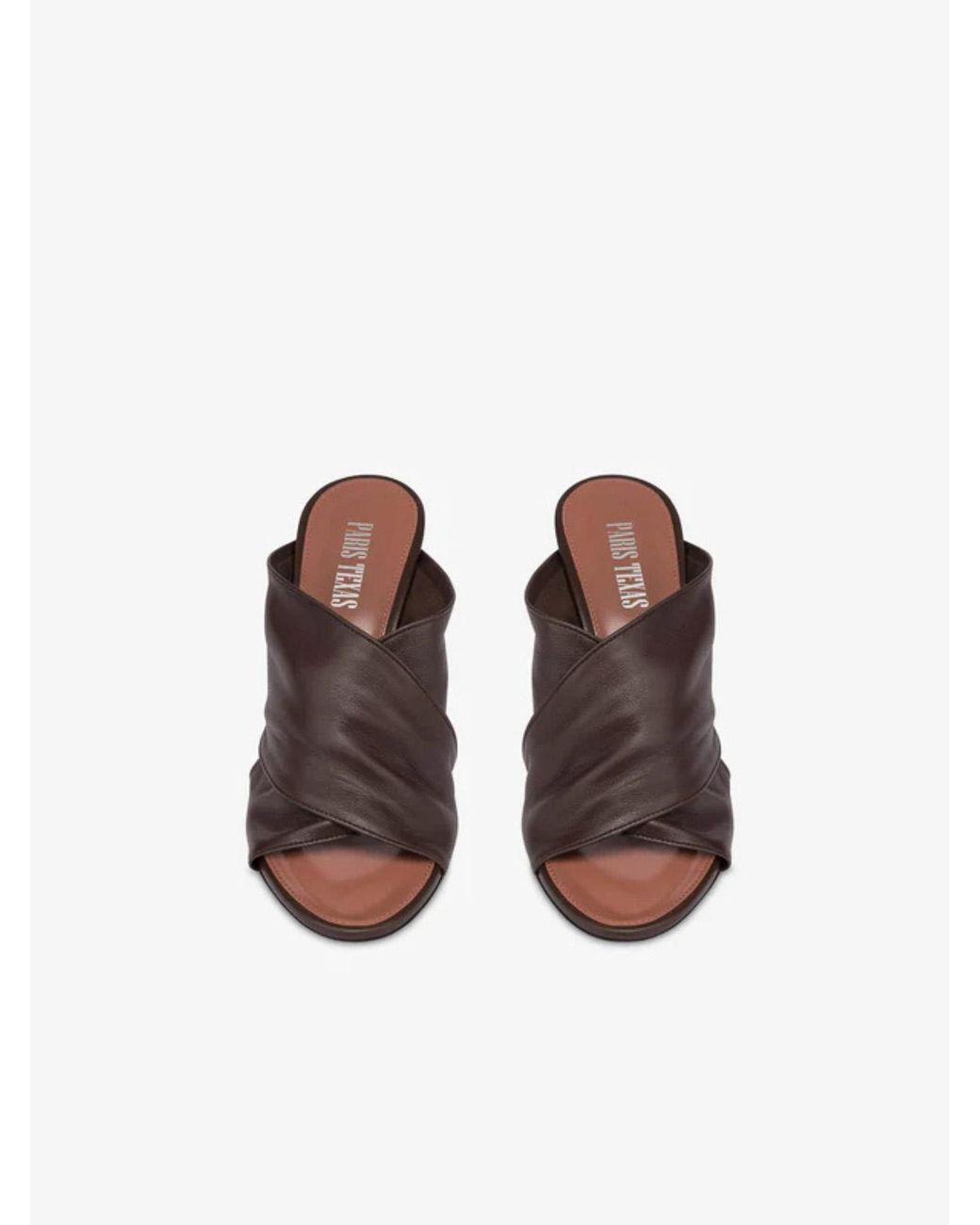 Paris Texas Brown Crossstrap Leather Mules Mid Heel