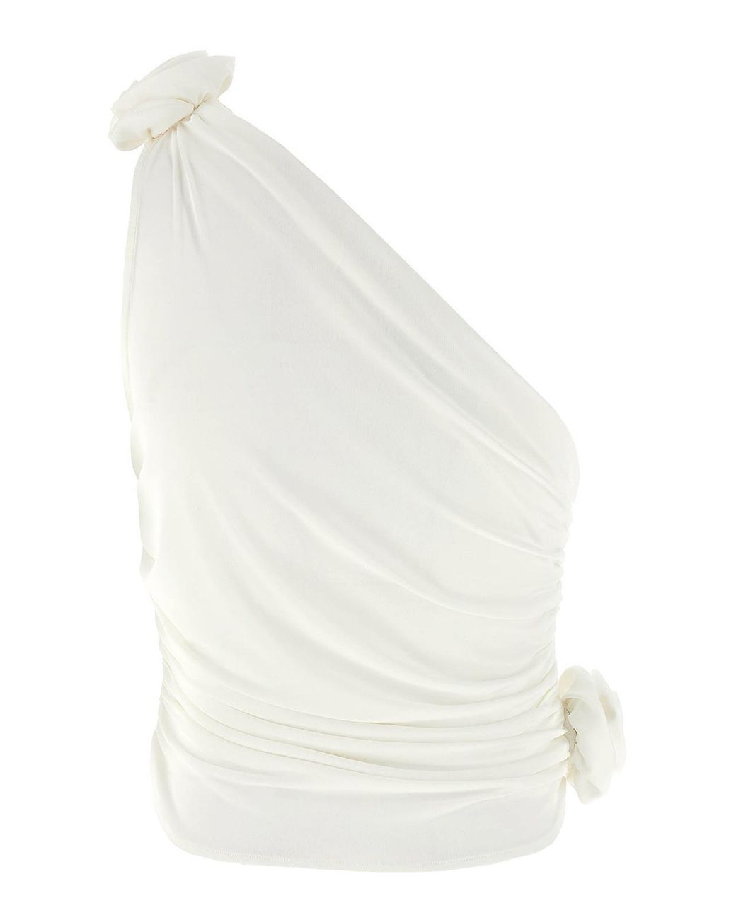 Magda Butrym White One-Shoulder Top With 3D Floral Applications
