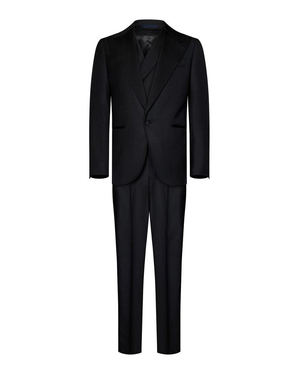 Franzese Collection Black James Bond Model Super 170S Tuxedo Suit for men