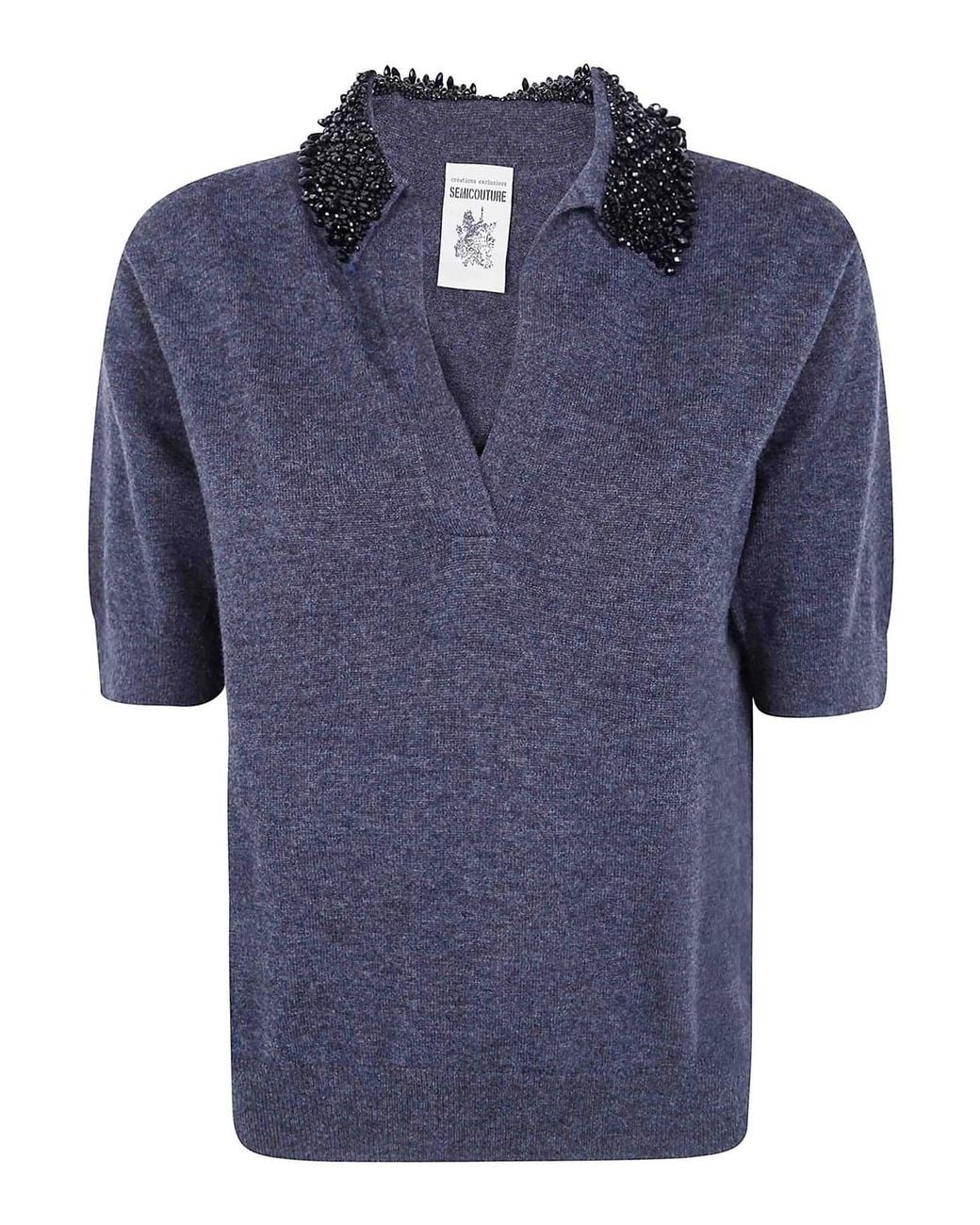 Semicouture Blue Margy Short Sleeves Polo Neck