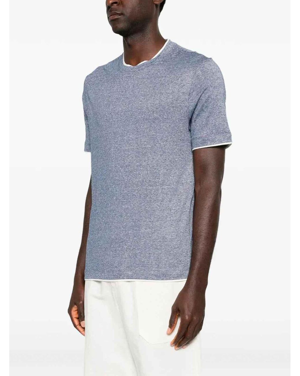 Brunello Cucinelli Blue T-Shirt With Faux-Layering for men