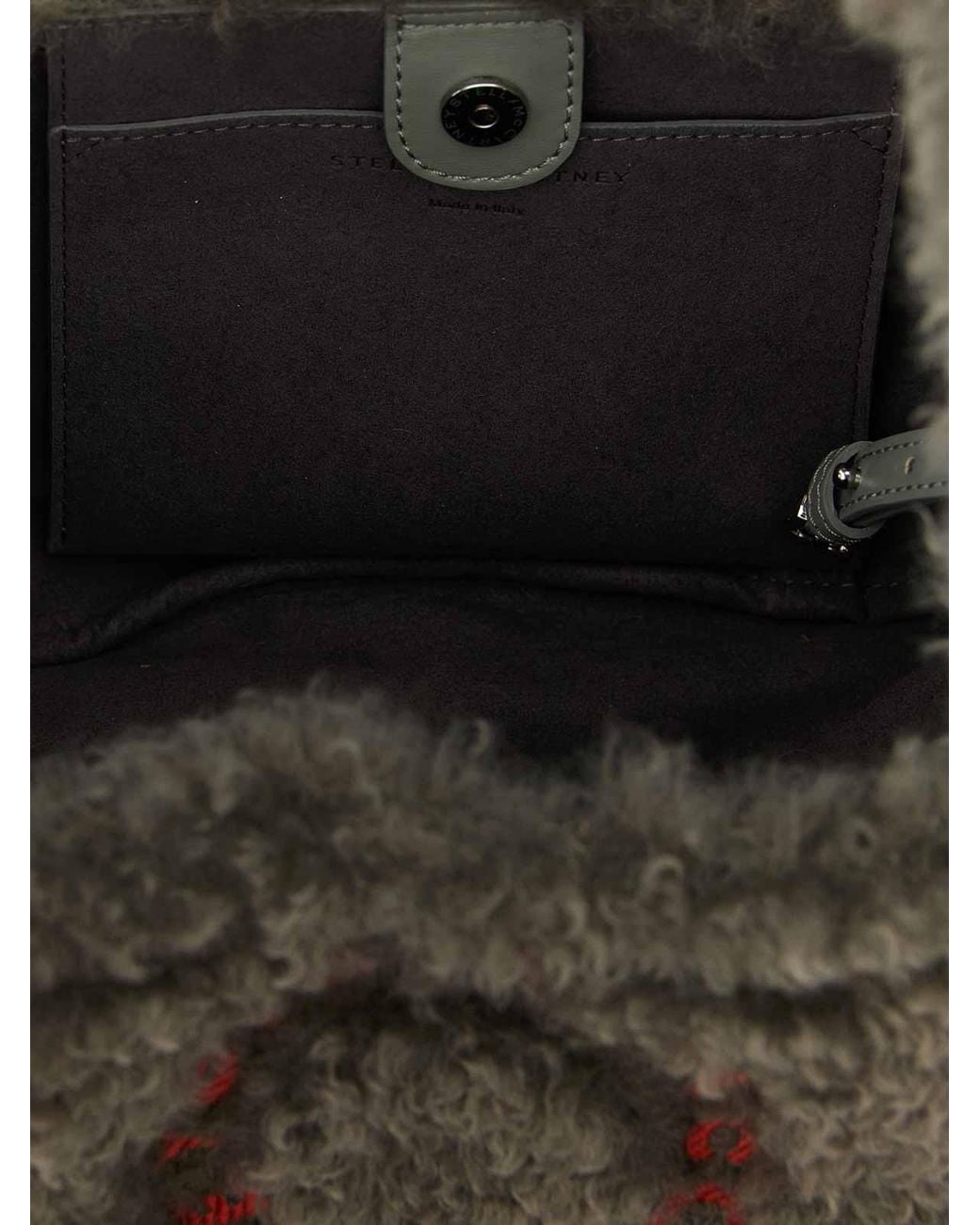 Stella McCartney Gray Shearling Logo Shoulder Bag