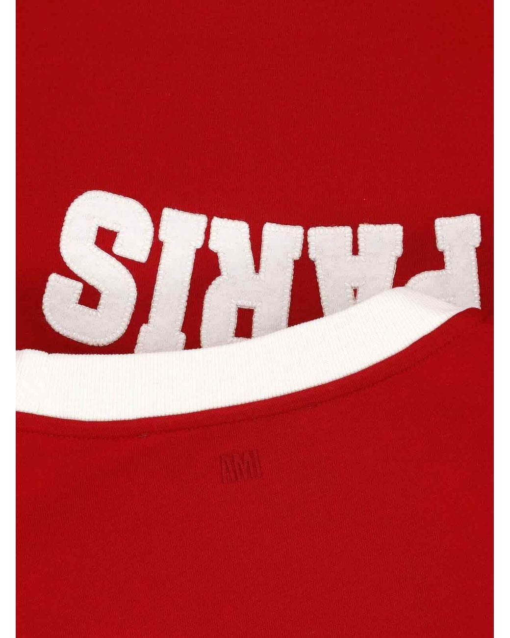 AMI Red Printed Logo T-Shirt for men