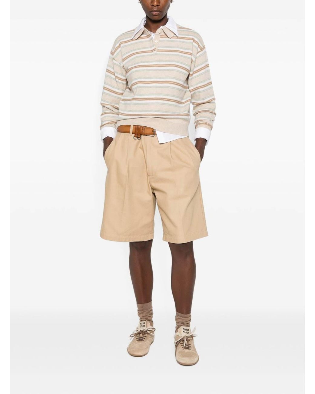 Guest In Residence White Striped Cashmere Polo Shirt