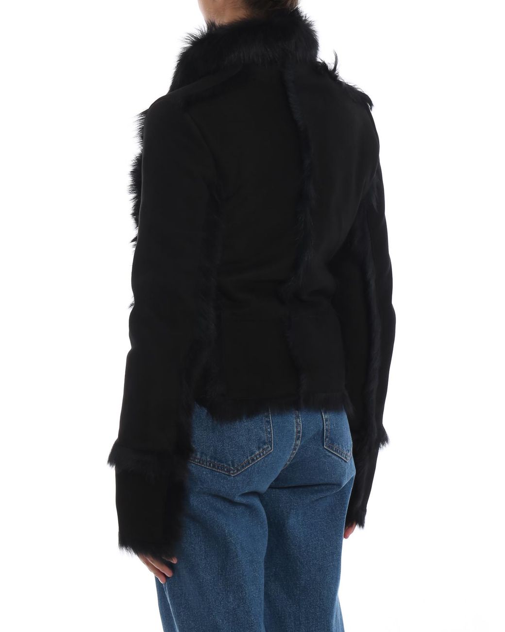 S.w.o.r.d 6.6.44 Black Off Centre Zip Shearling Jacket