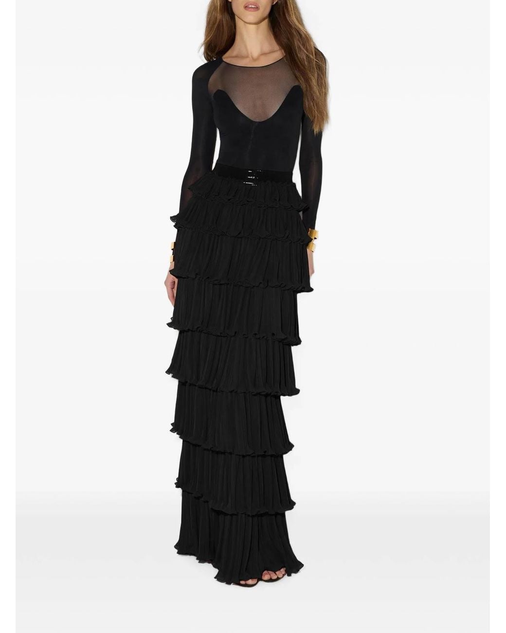 Elisabetta Franchi Black Sheer Panel Long-Sleeve Bodysuit