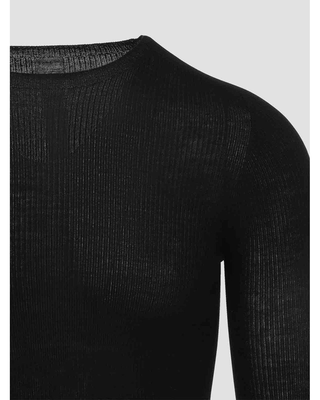 Rick Owens Black Wool Ribbed Round Neck Pullover for men