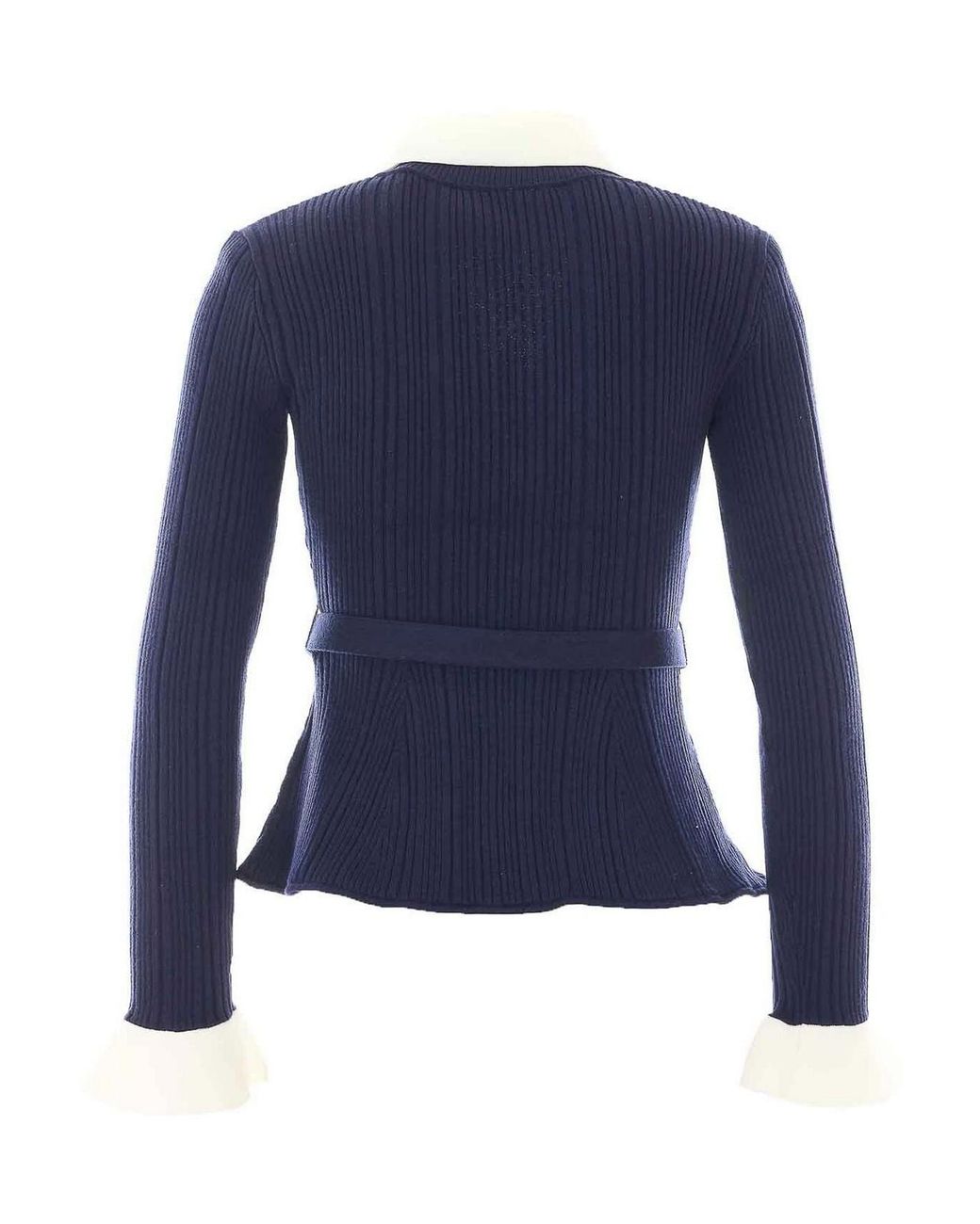 Self-Portrait Blue Ribbed Knit Cardigan