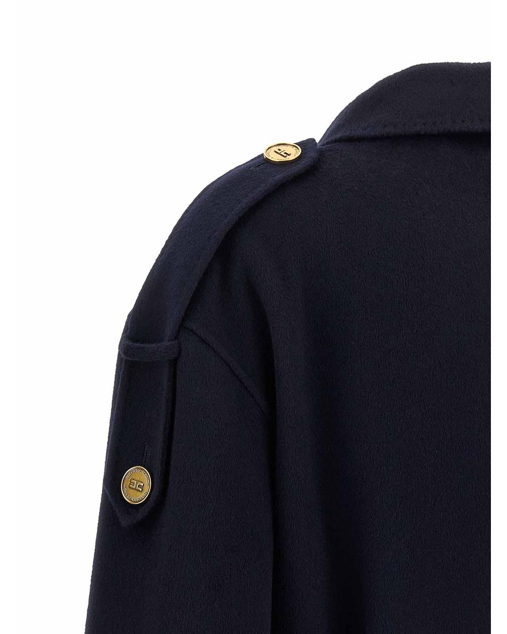 Elisabetta Franchi Blue Double-Breasted Belted Coat