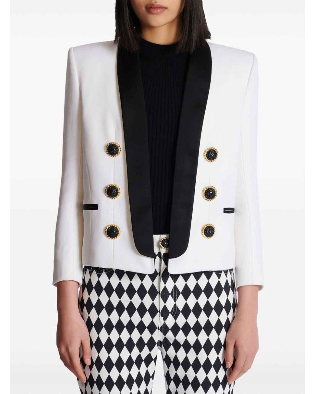 Balmain Black Cropped Jacket With Buttons