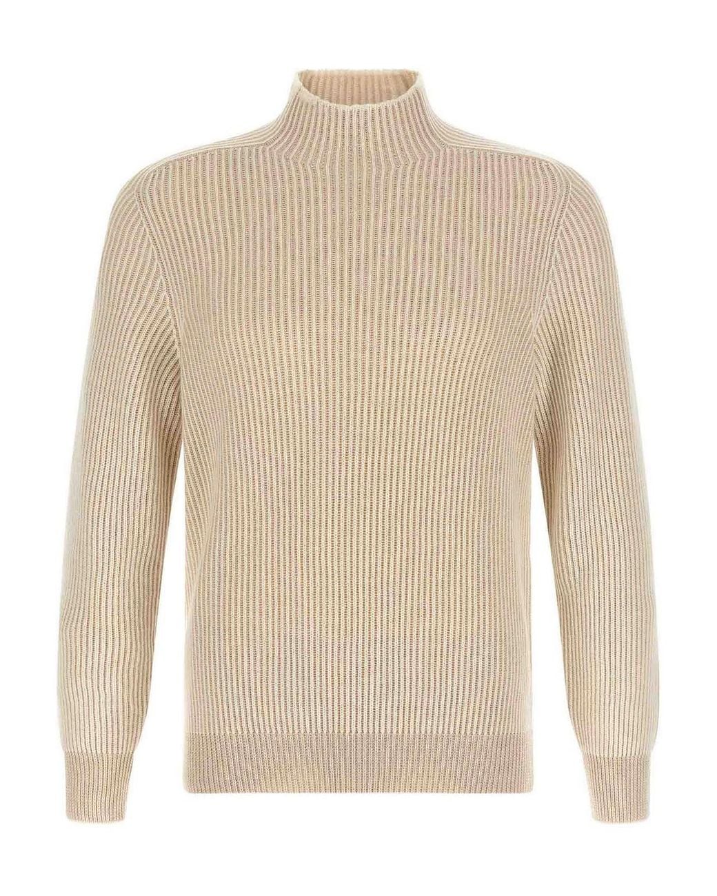 Brunello Cucinelli White English Ribbed Jumper for men