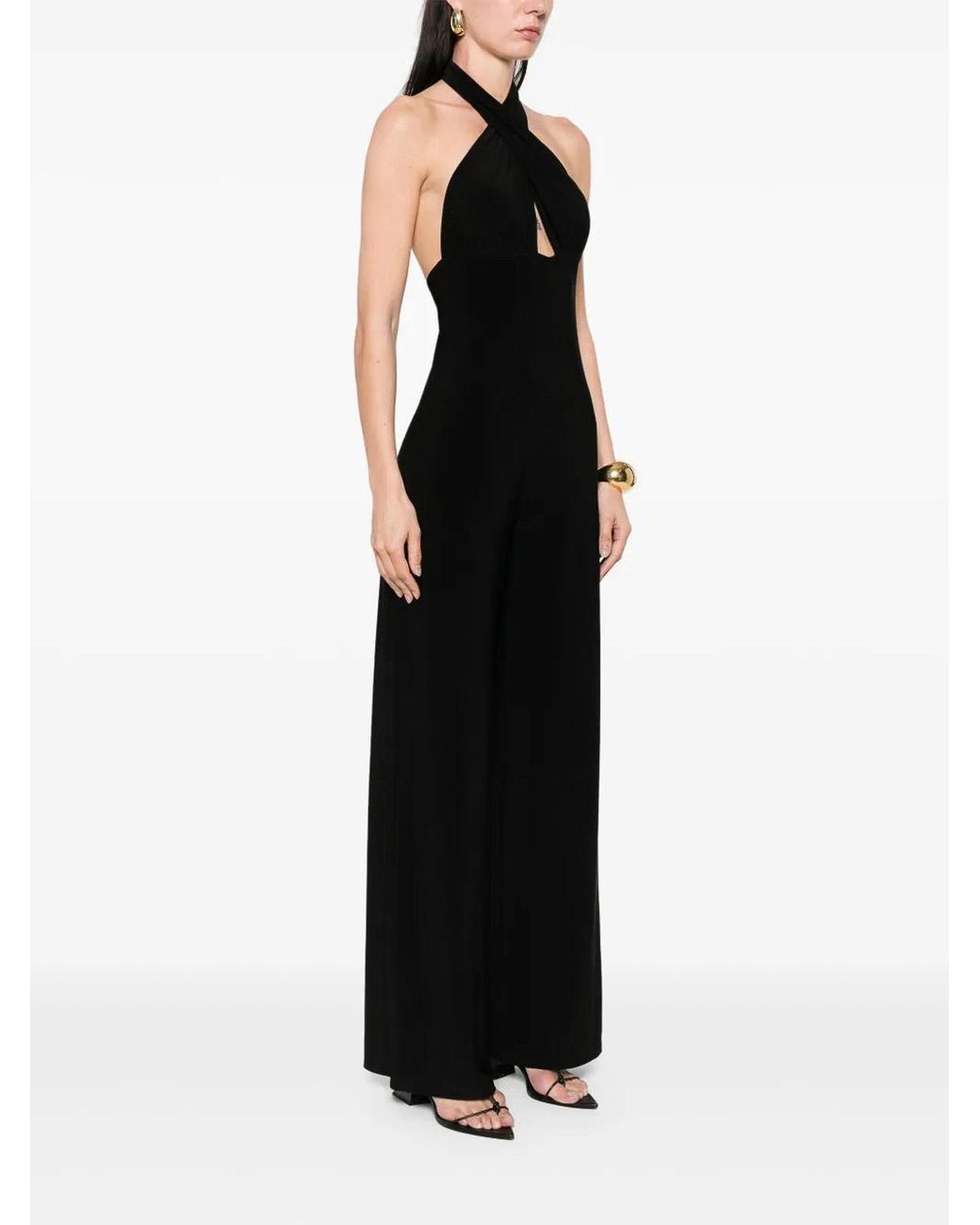 Norma Kamali Black 'Cross Halter Straight Leg' Jumpsuit