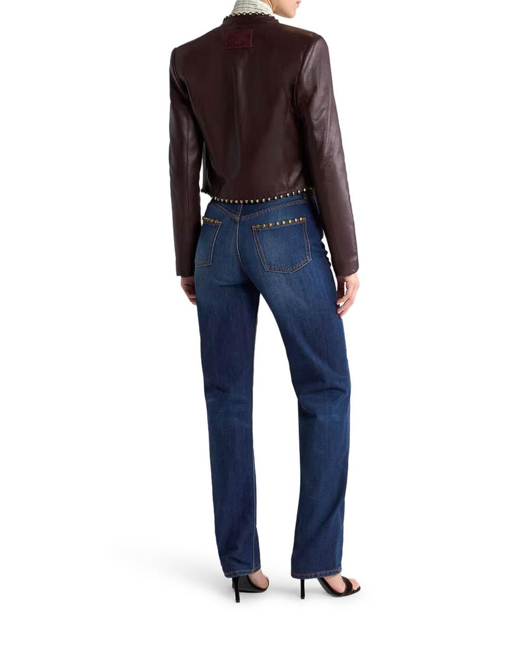 Etro Brown Studded Cropped Leather Jacket